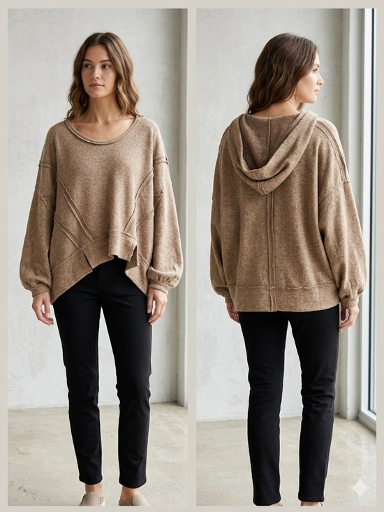 Zenana Outfitters Tops - Zenana Outfitters Relaxed Hooded Pullover in Taupe